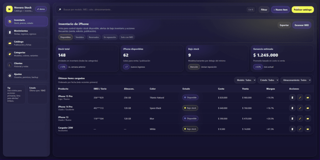 panel administrativo sistema de gestión para tiendas de celulares