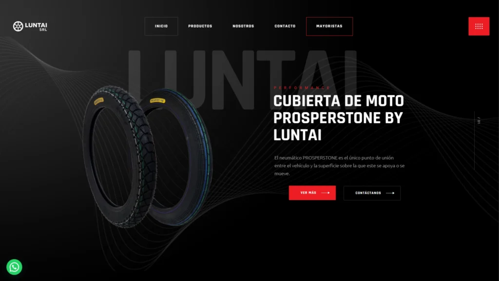Cubiertas de moto exhibidas en la página principal del sitio web de Luntai SRL